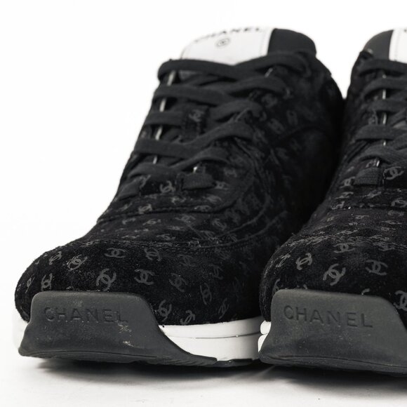 Chanel 22A Black Printed-CC-Logo Suede Low-Top Sneakers - Picture 9 of 15